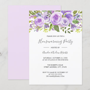 Invitación Elegante Lavanda Floral Rosa Casa Calentador