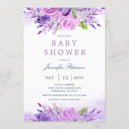 Invitación Elegante Lavanda Flores Púrpura Baby Shower
