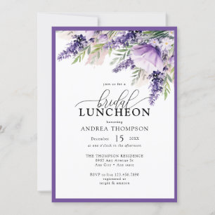 Invitación Elegante Lavanda Flores Púrpuras Noche Luncheon