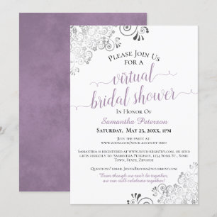 Invitación Elegante Lavanda Gris White Virtual Bridal Shower