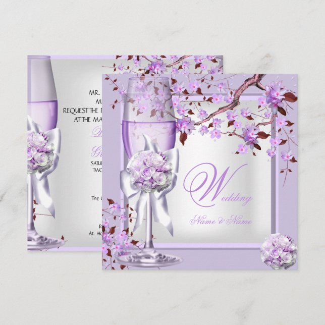 Invitación Elegante Lavanda Lavanda Lilac púrpura 4b (Anverso / Reverso)