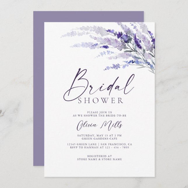 Invitación Elegante Lavanda Mauve Dusty Purple Bridal Ducha (Anverso / Reverso)