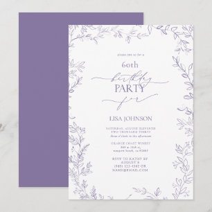 Invitación Elegante lavanda moderna de hojas 60 cumpleaños