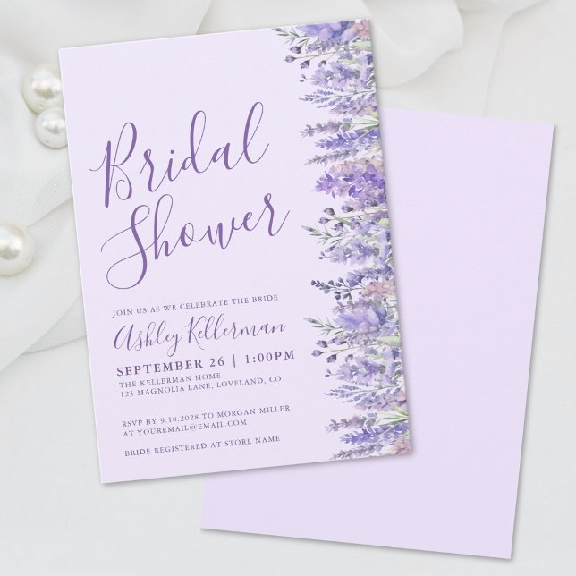 Invitación Elegante Lavanda Purple Floral Bridal Ducha (Elegant Lavender Purple Floral Bridal Shower Invitation)