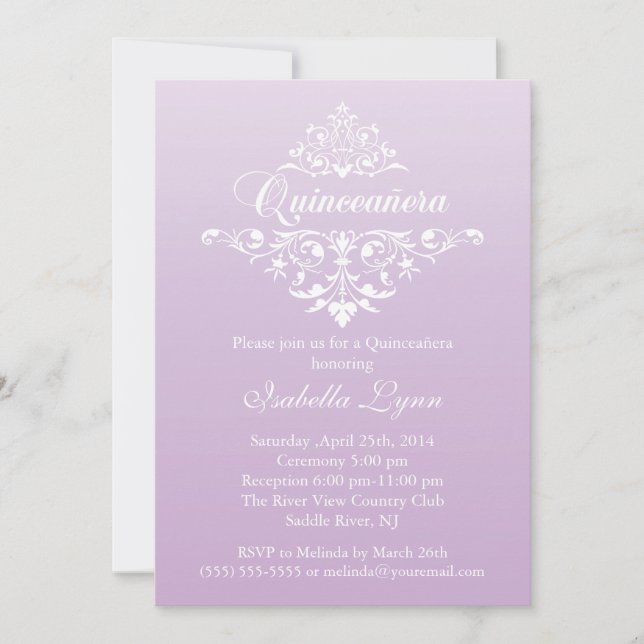 Invitación Elegante Lavanda Purple Ombre Quinceañera Fiesta (Anverso)