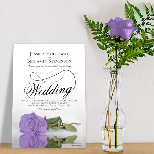 Invitación Elegante Lavanda Rosa Purple Boda de escritura ele (Subido por el creador)