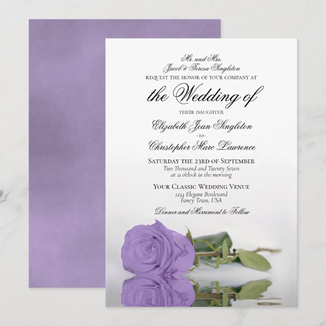 Invitación Elegante Lavanda Rosa Purple Boda formal (Anverso / Reverso)