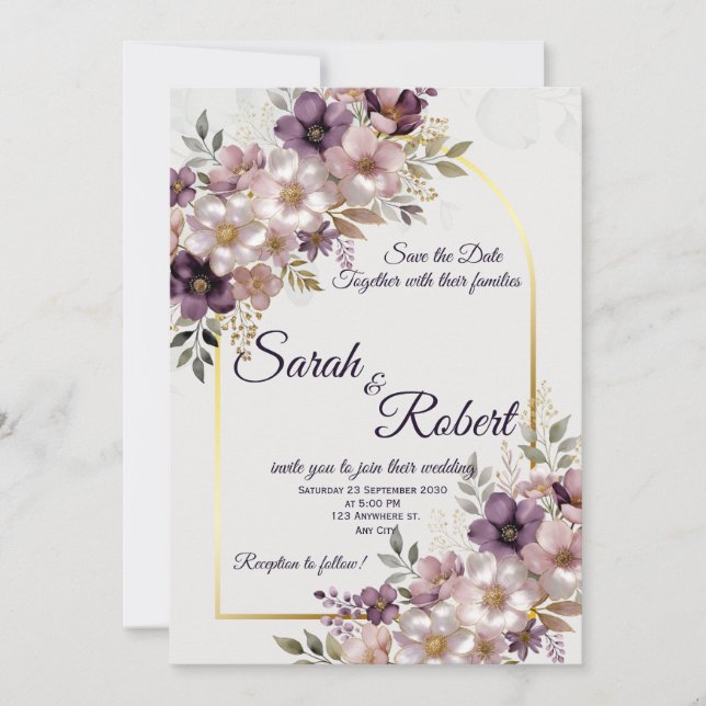 Invitación Elegante Lavanda Rubor Boda Guardar la Fecha (Anverso)