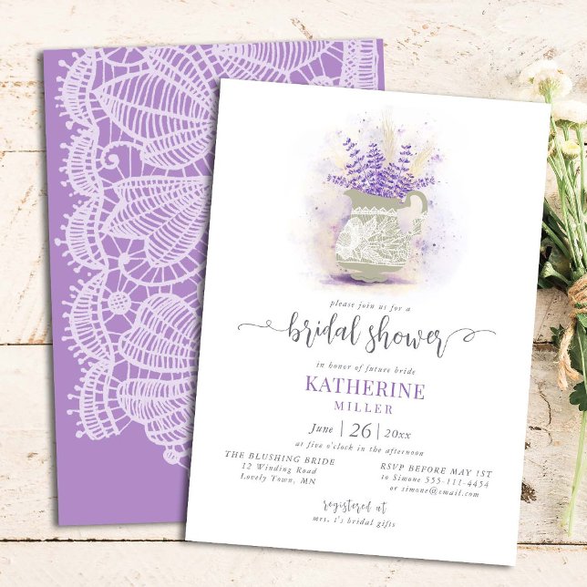 Invitación Elegante lavanda rústica Floral Lace Bridal Ducha (Subido por el creador)