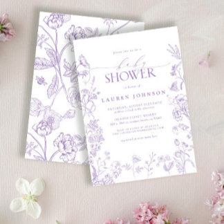 Invitación Elegante Lavanda Victoriano Floral Baby Shower