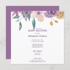 Invitación Elegante Lavanda y Baby Shower con flores de oro