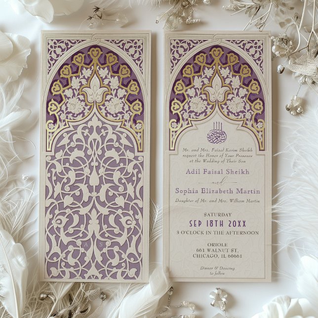 Invitación Elegante Lavanda y Boda islámico Relieve metalizad (Subido por el creador)