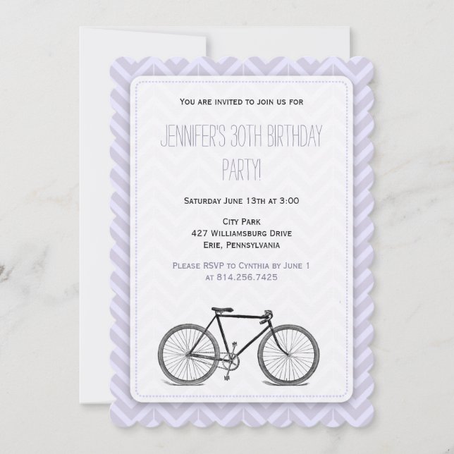Invitación Elegante Lavender Chevron Vintage Bicycle Cumpleañ (Anverso)