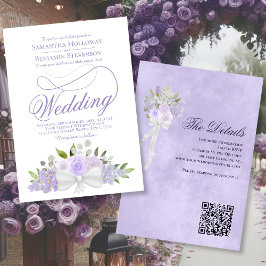 Invitación Elegante Lavender Floral Bouquet QR Boda de código