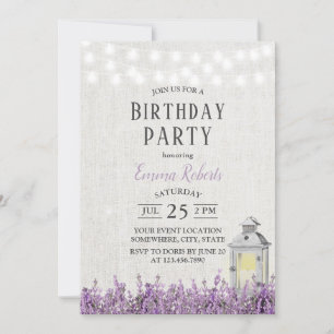 Invitación Elegante Lavender Floral Vintage Lantern Cumpleaño