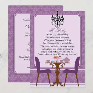 Invitación Elegante Lavender Purple Damask Birthday Tea Fiest