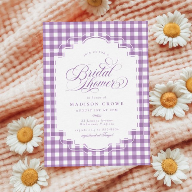 Invitación Elegante Lavender Purple Gingham Bridal Shower (Subido por el creador)