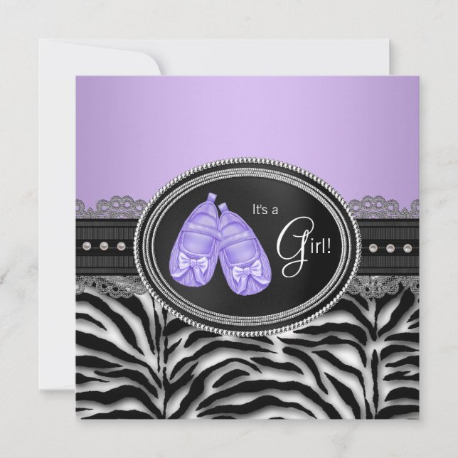 Invitación Elegante Lavender Purple Zebra Baby Shower (Anverso)