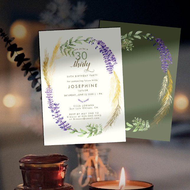 Invitación Elegante Lavender Wheat Wreath Spa 30 cumpleaños (Subido por el creador)
