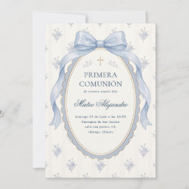 Invitación Elegante lazo azul Primera Comunión española