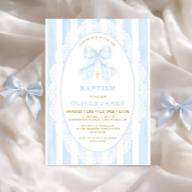 Elegante Lazo Azul y Cruz Bautizo Niño