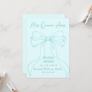 Invitación Elegante lazo de cinta azul claro Quinceañera 