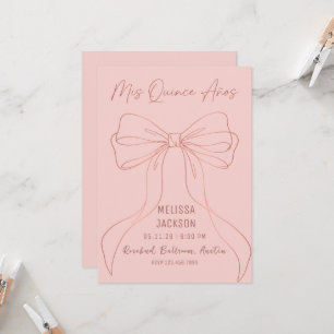 Invitación Elegante lazo de cinta de oro rosa Quinceañera