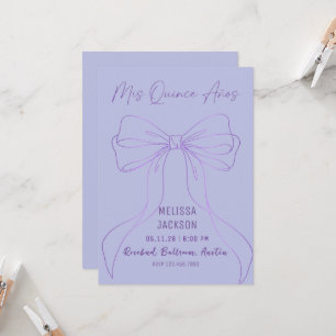 Invitación Elegante Lazo de Cinta Morado Lavanda Quinceañera