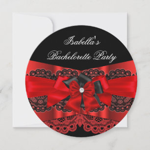 Invitación Elegante Lazo de Diamante de Fiesta de Encaje Rojo