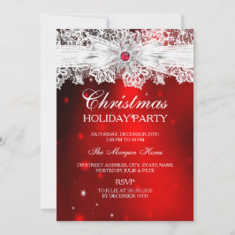 Invitación Elegante lazo de encaje rojo para fiesta de Navida