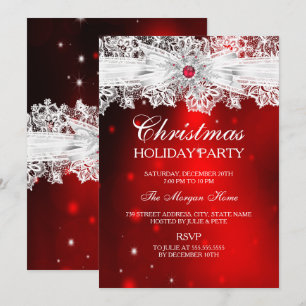 Invitación Elegante lazo de encaje rojo para fiesta de Navida