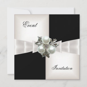 Invitación Elegante lazo de joya de perla de verificación neg