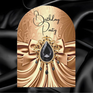 Invitación Elegante lazo de joyería de cobre dorado y negro p