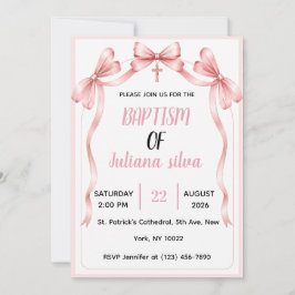 Invitación Elegante lazo de satén rosa Bautizo