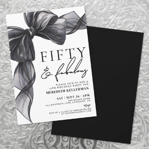 Invitación Elegante Lazo Negro Cincuenta y Fabuloso Cumpleaño