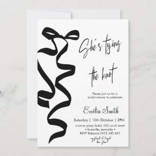 Invitación Elegante lazo negro que ata el nudo ducha de novia