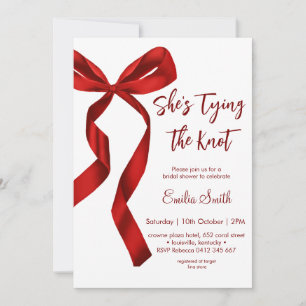 Invitación Elegante lazo rojo que ata el nudo para la ducha d