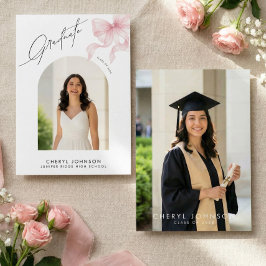Invitación Elegante lazo rosa 2 Foto Fiesta de graduación