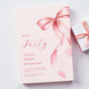 Invitación Elegante lazo rosa cumpleaños cuarenta 40 fiesta d