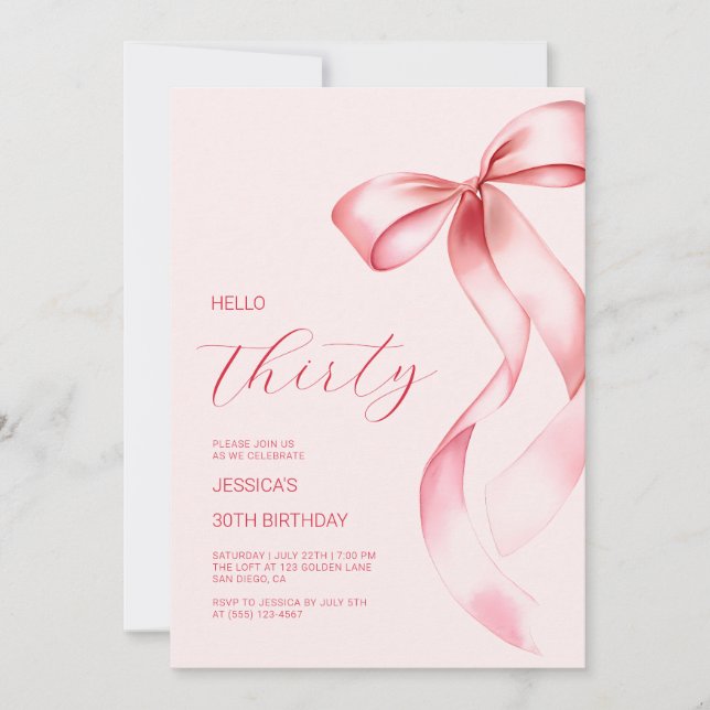 Invitación Elegante lazo rosa cumpleaños treinta 30 fiesta de (Anverso)