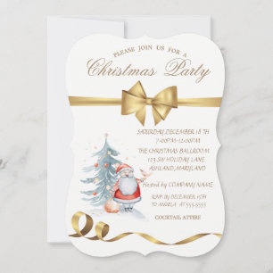 Invitación Elegante Lazo Santa Claus Árbol de Pino Fiesta de 