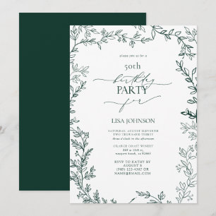 Invitación Elegante Leaf Moderno Verde Esmeralda 50 cumpleaño