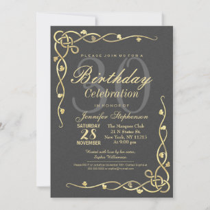 Invitación Elegante Leafy de Oro vierte en negro