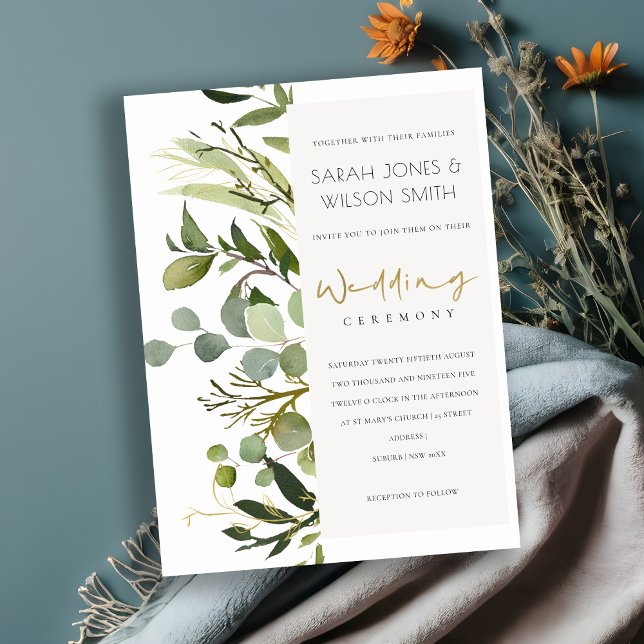 INVITACIÓN ELEGANTE LEAFY VERDE FOLIAGE WATERCOLOR BODA (Subido por el creador)