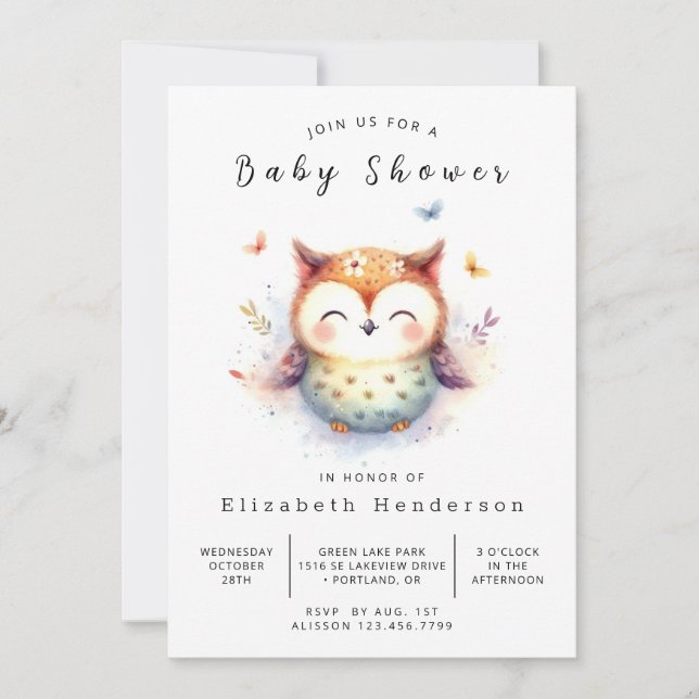 Invitación Elegante Lechuza Encantada Baby Shower (Anverso)