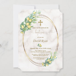 Invitación Elegante Lemon Fruits Calligrafía de Mármol Bautis