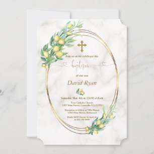Invitación Elegante Lemon Fruits Calligrafía de Mármol Bautis