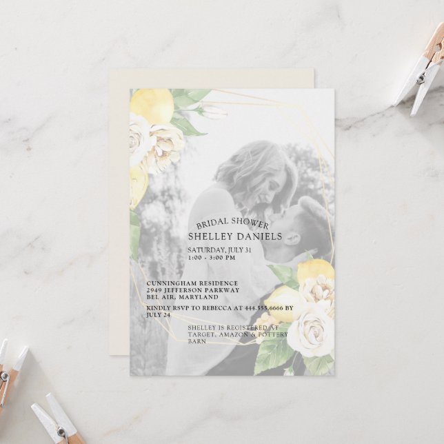 Invitación Elegante Lemones de Fotografía Amueblada Y Ducha D (Anverso/Reverso In Situ)