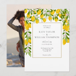 Invitación Elegante Lemons Blossom Greenery Photo Boda Invi