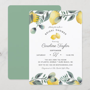 Invitación Elegante Lemons Watercolor Greenery Bridal Shower
